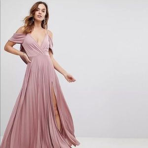 ASOS Cold Shoulder Cowl Back Pleated Maxi Dress